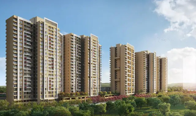 Vyomora towers rising above landscaped grounds